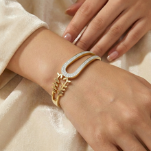 Gold Leaf & Crystal Curve Bracelet