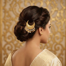 Gold Plated Chand Hair Pin with Pearls