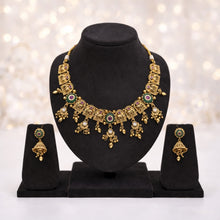 Antique Gold Temple Necklace Set with Jhumka Earrings