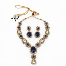 Royal Blue Stone Kundan Necklace Set with Designer Earrings