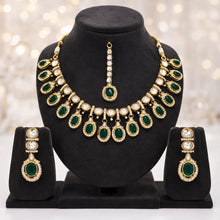 Luxury Emerald Drop Necklace Set with Earrings & Maang Tikka