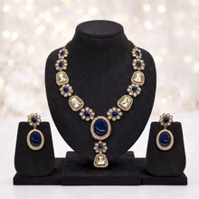 Royal Blue Stone Kundan Necklace Set with Designer Earrings