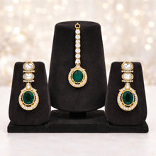 Luxury Emerald Drop Necklace Set with Earrings & Maang Tikka