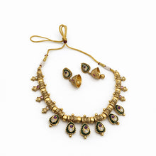 Traditional Antique Gold Necklace Set with Jhumka Earrings
