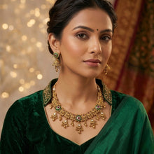 Antique Gold Temple Necklace Set with Jhumka Earrings