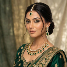 Luxury Emerald Drop Necklace Set with Earrings & Maang Tikka