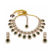 Luxury Emerald Drop Necklace Set with Earrings & Maang Tikka
