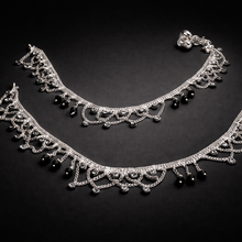 Midnight Elegance Silver Anklet Pair